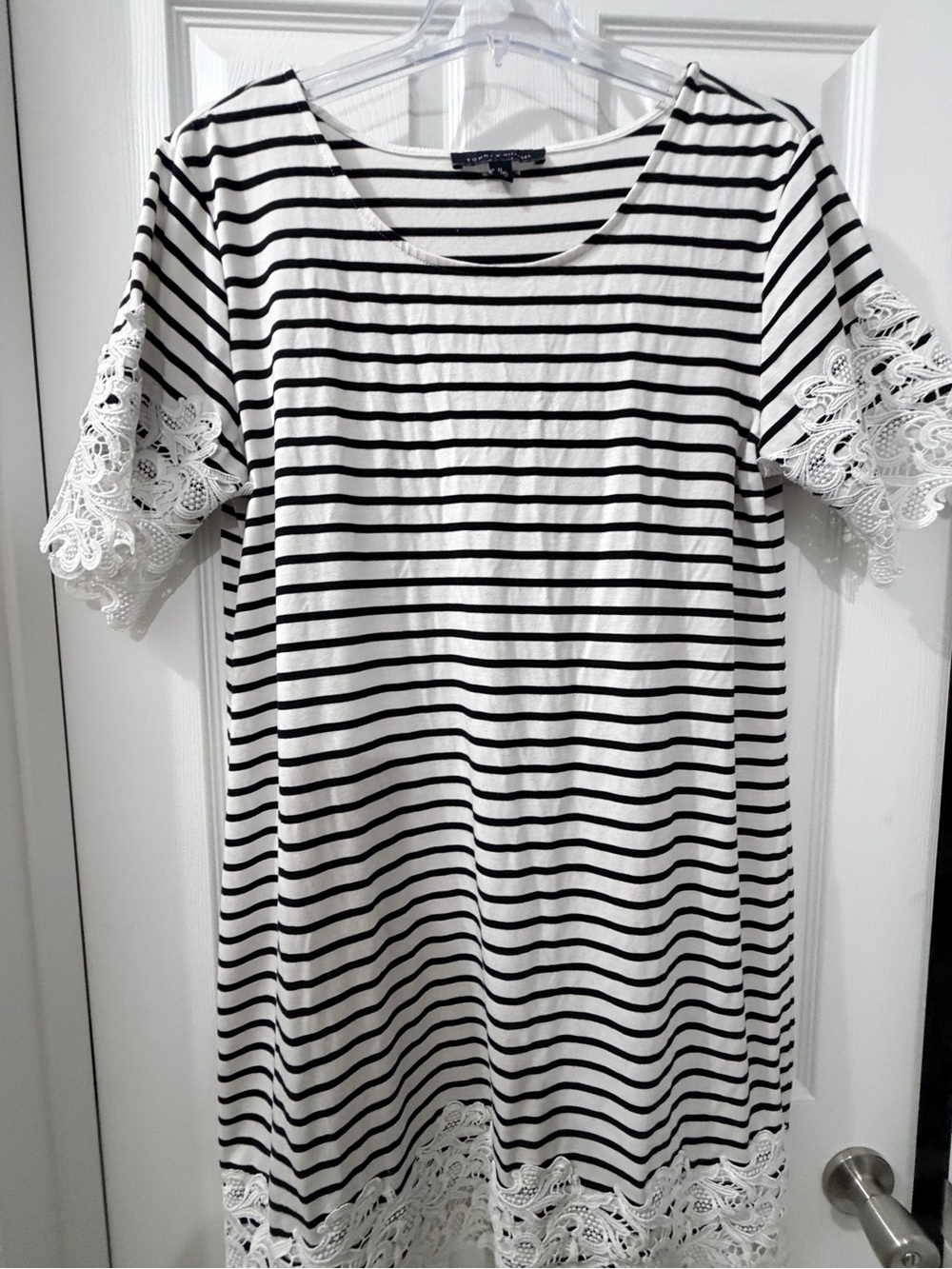 Tommy Hilfiger White & Black Striped Lace Sleeve Tunic